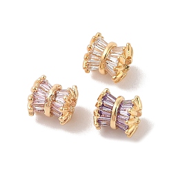 (52) Непрозрачная лаванда Латунные бусины, со стеклом, без никеля , колонка, золотые, разноцветные, 7x7 мм, отверстие : 3 мм