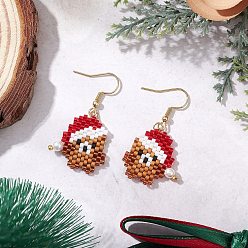 Медведь 304 серьги-подвески из нержавеющей стали и стекла с рождественской тематикой, золотые, медведь, 42.5x23 мм