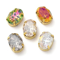 Золотой Шить на горный хрусталь, многожильные звенья из стекла, хрусталя и стразов, с настройками латуни, аксессуары для одежды, граненые, овальные, разноцветные, золотые, 14x10x7 мм, отверстие : 1.2 мм