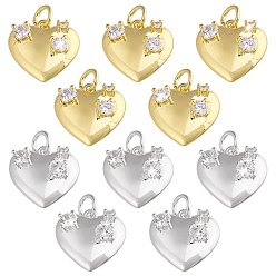 (52) Непрозрачная лаванда 10 шт. 2 подвески из латуни с кубическим цирконием, с целью перехода в кольце, сердце прелести, разноцветные, 12.5x13.5x6 мм, отверстие : 3.5 мм, 5 шт / цвет