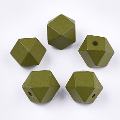 Olive Painted Natural Wooden Beads, Faceted, Polygon, Olive, 15.5~16x14.5~15.5x15.5~16.5mm, Hole: 3mm