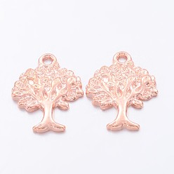 Розовое Золото Сплавочные подвески тибетского стиля, без кадмия и без свинца, древо жизни, розовое золото , 22x17x2 мм, отверстие : 2 мм