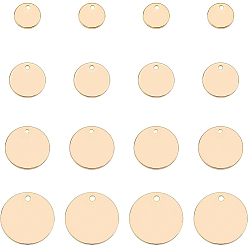 Real 18K Gold Plated 40Pcs 4 Style Brass Pendant, Long-Lasting Plated, Nickel Free, Flat Round, Real 18K Gold Plated, 8~20x0.8~1mm, Hole: 1~2mm