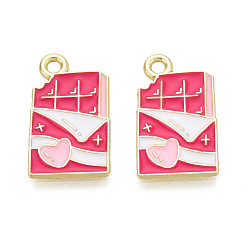 Ярко-Розовый Подвески из сплава с эмалью ко дню святого валентина, шоколадные чары, золотые, ярко-розовый, 19.5x11x1 мм, отверстие : 1.8 мм