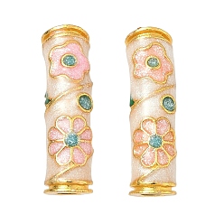 Белый Бисера эмали сплава, бусины в форме изогнутой трубки в виде цветка, золотые, белые, 22x6 мм, отверстие : 3 мм