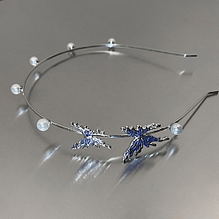 Синий Сплав волос, бабочка, со стеклянными аксессуарами для волос для женщин и девочек, синие, 130 мм