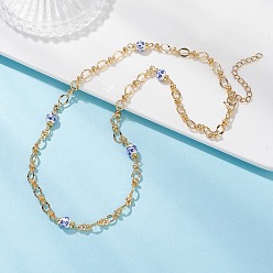 Золотой Женские ожерелья из круглых синих и белых бусин из фарфора с тиснением и овальных звеньев из латуни, золотые, 17.32 дюйм (44 см)