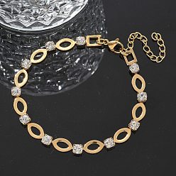 Золотой 304 браслеты-цепочки из нержавеющей стали со стразами для женщин, овальные, ионное покрытие (ip), золотые, 6-7/8 дюйм (17.4 см)
