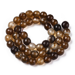 Saddle Brown Natural Striped Agate/Banded Agate Beads Strands, Dyed, Faceted, Round, Saddle Brown, 8mm, Hole: 1.2mm, about 45pcs/strand, 15.3 inch