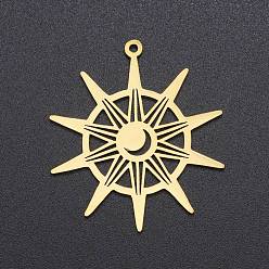 Золотой 201 подвески из нержавеющей стали, лазерная резка, солнце с луной, золотые, 33.5x30x1 мм, отверстие : 1.4 мм