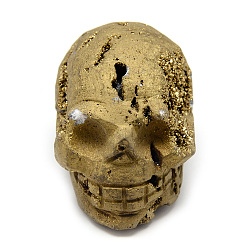 Gold Electroplated Natural Druzy Geode Agate Home Display Decorations, Matte Style, Skull, Gold, 39~41x35~36x48~50mm
