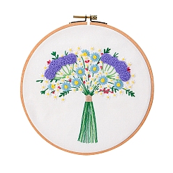 Purple Flower Pattern DIY Embroidery Starter Kits, Including Embroidery Cloth & Thread, Needle, Instruction Sheet, Purple, 330x330mm
