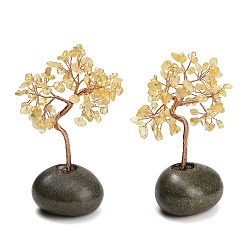 Citrine Heated Natural Citrine Chips Tree of Life Display Decorations, with Porcelain Base and Copper Wire, Feng Shui Energy Stone Gift for Home Office Desktop Decoration, 60~68x68~80x100~112mm