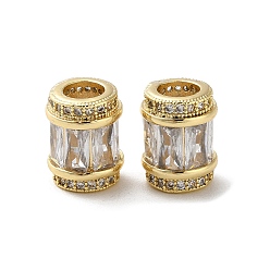 Настоящее золото 18K Латунные микро проложить Цирконий Европейский бисером, бусины с большим отверстием, без кадмия, без никеля и без свинца, колонка, реальный 18 k позолоченный, 12x9.5 мм, отверстие : 5 мм