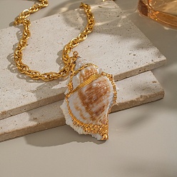 Морская Ракушка Кулон из натуральной ракушки с гальваническим покрытием 304 цепочки из нержавеющей стали для женщин, реальный 18 k позолоченный, цвет морской раковины, 20.08 дюйм (51 см)