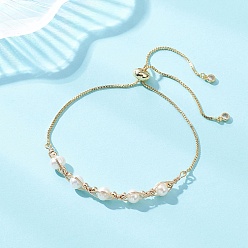 Золотой Браслеты-слайдеры из натуральных культивированных пресноводных жемчужин, Регулируемые латунные браслеты-цепочки для женщин, круглые, золотые, 10.63 дюйм (27 см)