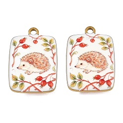 Hedgehog Печатные 304 подвески из нержавеющей стали, ионное покрытие (ip), реальный 18 k позолоченный, песчаный коричневый, прямоугольник и ёжик, 22x15x4 мм, отверстие : 1.8 мм