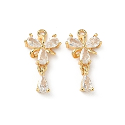 Прозрачный Латунные микро проложить кубического циркония подвески, без никеля , реальный 18 k позолоченный, бантом прелести, прозрачные, 20.5x11x4 мм, отверстие : 1.4 мм