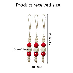 Красный Рождественские деревянные бусины, подвесные украшения, подвесные украшения для рождественской елки дома, красные, 150x15 мм, 3 шт / комплект