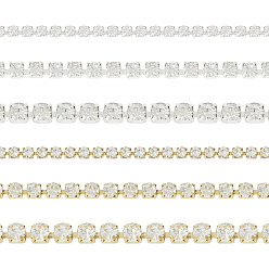 Золотой & Серебряный 6m 6 стиль латунные цепочки со стразами, хрустальные стразы чашки, золотой и серебряный, 2~4x2~3.8 мм, 1 м / стиль