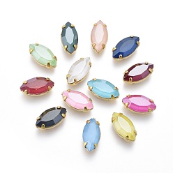(52) Непрозрачная лаванда Шить на горный хрусталь, стиль мокко, имитация нефрита, стекло горный хрусталь, с позолоченными латунными зубцами, граненые, лошадиный глаз , разноцветные, 12x6x4.5 мм, отверстие : 0.8 мм