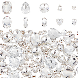 Mixed Shapes 100Шитье со стразами, стекло кристалл горный хрусталь, с платиновой оправой, аксессуары для одежды, разнообразные, 5.5~19x5.5~14x4~7 мм, отверстие : 1~1.5 мм