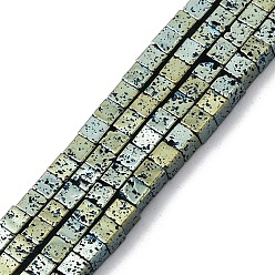 Зеленое Покрытие Гальванические бусины из натуральной лавы, кубические, зеленый покрытием, 2x2x2 мм, отверстие : 1 мм, около 179 шт / нитка, 16.14'' (41 см)