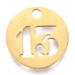 Number 304 подвески из нержавеющей стали, отрезать, полый, плоские круглые с номером, золотые, кол. 13, 19x1.5 мм, отверстие : 2.5 мм