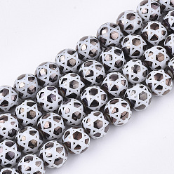 Черный Стеклянные бусины с гальваническим покрытием , для евреев, вокруг звезды Давида, чёрные, 10x9.5 мм, отверстие : 1.2 мм, около 30 шт / нитка, 11.2 дюйм