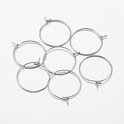 Stainless Steel Color 316 Surgical Stainless Steel Hoop Earrings Findings, Wine Glass Charms Findings, Stainless Steel Color, 23x20x0.7mm, 21 Gauge