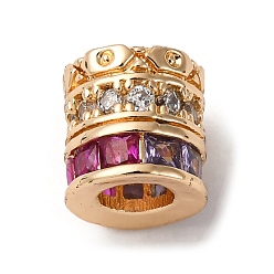 Золотой Латунные микро проложить кубического циркония бусы, колонка, без кадмия и без свинца, стойки покрытие, долговечный, золотые, 7.5x7.5 мм, отверстие : 3.5 мм