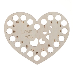 Antique White Wooden Embroidery Thread Plate, Cross Stitch Threading Board Tools, Heart, Antique White, 11x13.5cm