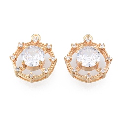 Real 18K Gold Plated Brass Micro Pave Clear Cubic Zirconia Charms, Cadmium Free & Nickel Free & Lead Free, Octagon, Real 18K Gold Plated, 14x12x5mm, Hole: 1.2mm