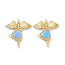 Real 18K Gold Plated Eco-friendly Brass Micro Pave Clear Cubic Zirconia Pendants, with Synthetic Opal, Long-Lasting Plated, Wings & Heart, Real 18K Gold Plated, 29.5x25.5x3mm, Hole: 1.2mm