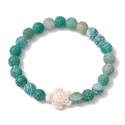 Зеленый Браслеты из круглых бусин из натурального окрашенного выветренного агата, браслет из синтетической бирюзы с черепахой, зелёные, внутренний диаметр: 2-1/8 дюйм (5.5 см)