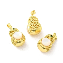 Golden Shell Pearl Gourd Pendants, Brass Hollow Charms, Long-Lasting Plated, Golden, 28.5~29x15.5x17mm, Hole: 5.5x3.3mm