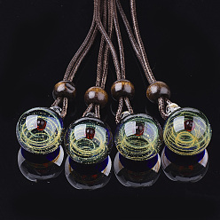 Gold Handmade Lampwork Pendants, Galaxy Universe Ball, with One Color Small Ball Inside, Gold, 27~28x20~21x19~20mm, Hole: 3mm