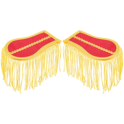 Red 1 Pair Non-woven Fabrics & Polyester Tassel Epaulettes, Shoulder Badges, with Brooch, Red, 200~210x78x9.5mm