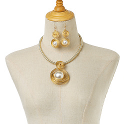 Золотой Комплект украшений из круглого сплава, алюминиевой проволоки и искусственного жемчуга, серьги и ожерелья, золотые, 500 мм