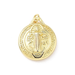 Настоящее золото 18K Латунные подвески, без свинца и без кадмия, долговечный, стойки покрытие, Иисус и плоский круг, с целью перехода в кольце, реальный 18 k позолоченный, 22.5x19.5x5.5 мм, отверстие : 3.2 мм