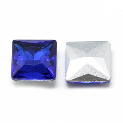 Royal Blue Pointed Back Glass Rhinestone Cabochons, Back Plated, Faceted, Square, Royal Blue, 8x8x3.5mm