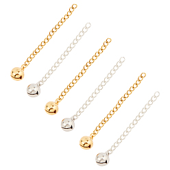 Mixed Color 304 Stainless Steel Chain Extender, with Small Bell Charms, Mixed Color, 64x3mm, 2 colors, 6strands/color, 12strands