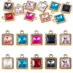 (52) Непрозрачная лаванда 10шт. подвески из сплава с УФ-покрытием, квадратный, со стеклом, граненые, разноцветные, 15.5x12.5x4.5 мм, отверстие : 2 мм