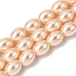 Светло-Коралловый Гальванические оболочки жемчужные бусы пряди, рис, свет коралловый, 9.5~10x7 мм, отверстие : 1 мм, около 41 шт / нитка, 15.55'' (39.5 см)