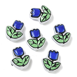 Синий Прозрачные стеклянные эмалевые бусины, бусины ручной работы, цветок, окрашенная и подогревом, синие, 16~17x14~15x7~8 мм, отверстие : 1~1.4 мм