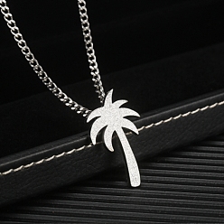 Матовый Серебристый Цвет Мужские ожерелья в стиле хип-хоп с пальмой из нержавеющей стали, подвергнутой пескоструйной обработке, матовый серебристый цвет, 23.62 дюйм (60 см)