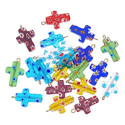 (52) Непрозрачная лаванда 21шт. подвески из стекла миллефиори, крестик, с 304 штифтами с плоской головкой из нержавеющей стали, разноцветные, 20 мм