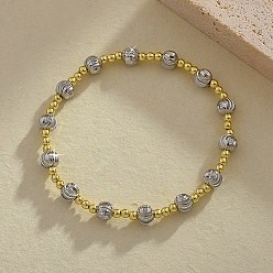 Платиновый & Золотой Латунные круглые бусины эластичные браслеты для женщин и мужчин, платиной и золотом, внутренний диаметр: 2-1/8 дюйм (5.3 см)