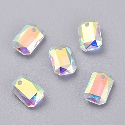 Хрусталь AB Стеклянные стразы подвески, граненые, прямоугольные, хрусталь AB, 9x6x3 мм, отверстие : 1 мм
