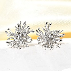 Платина Серьги-гвоздики из латуни с микро-паве и прозрачным фианитом, долговечный, стойки покрытие, платина, 21.5x21.5 мм